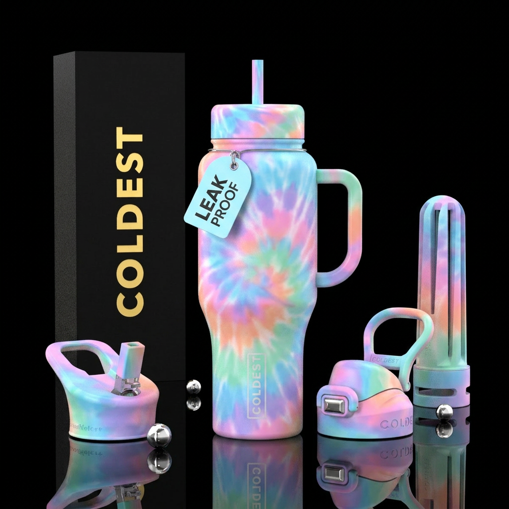 pastel, tie-dye water bottle design
