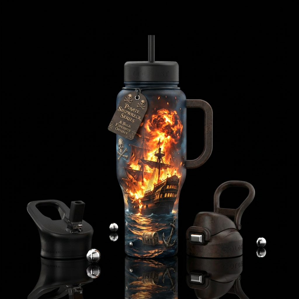 Pirate shipwreck water bottle design