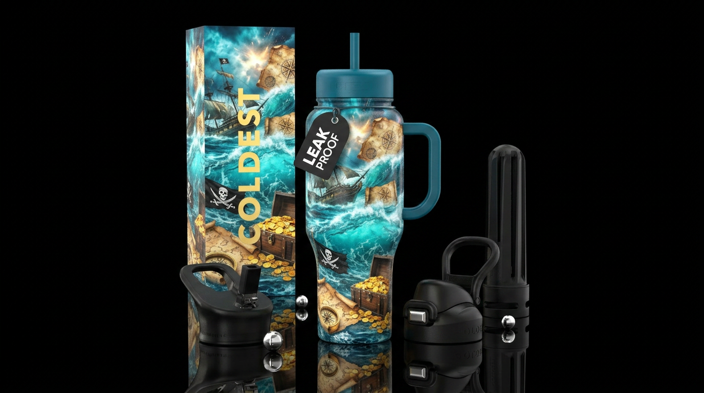 Pirate art water bottle design