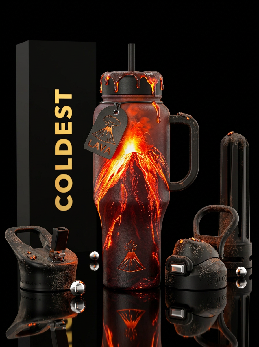 Interrupting volcano,, water bottle design