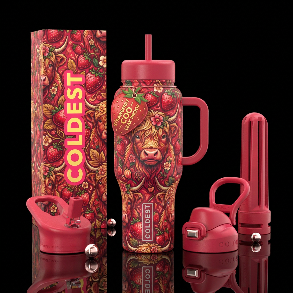 Strawberry highland water bottle design