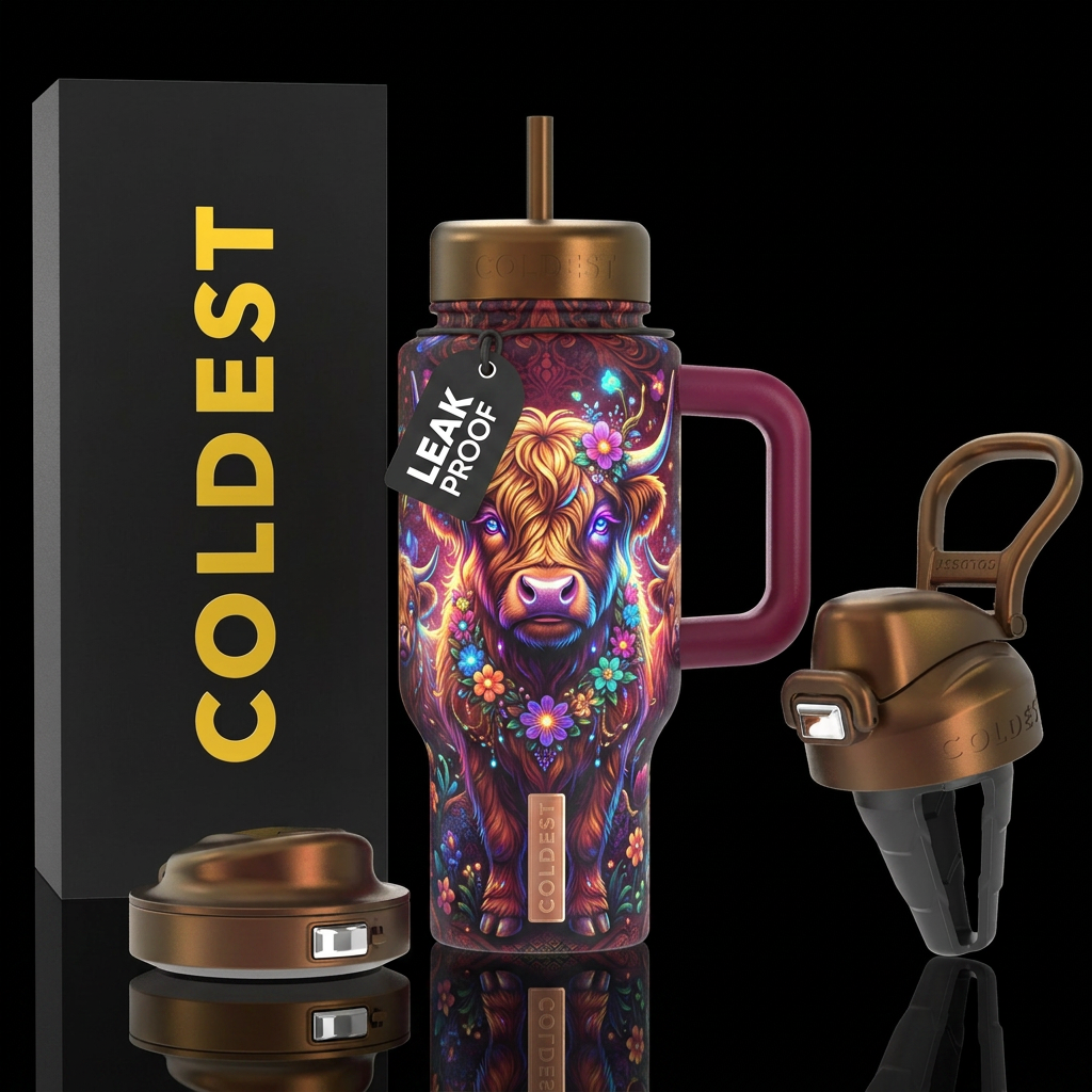 Highland cow water bottle design