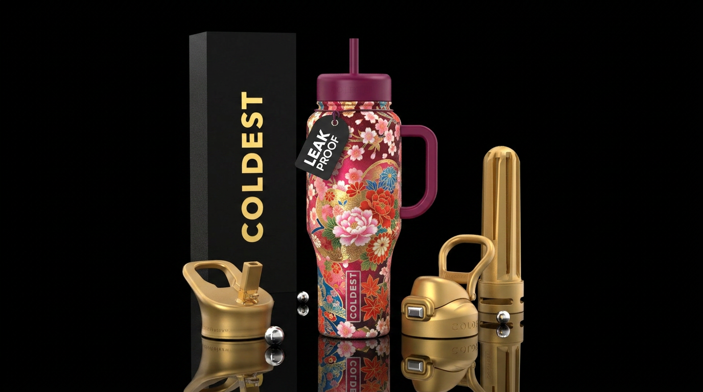Japanese flowers water bottle design