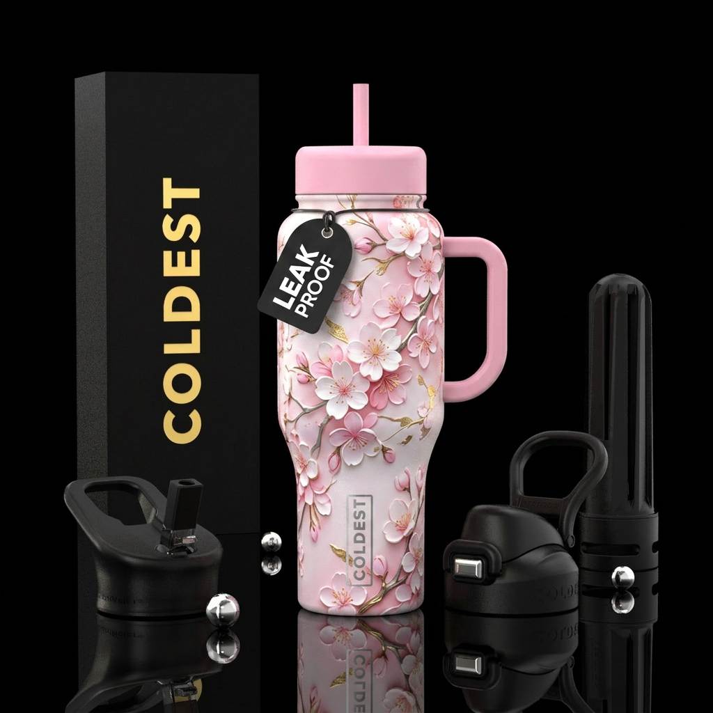 japanese flowers water bottle design