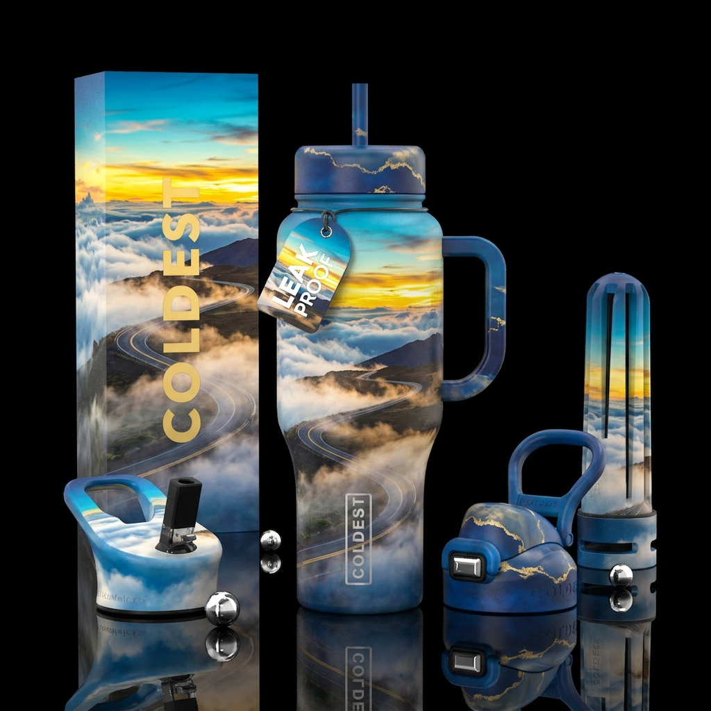 Driving in the clouds water bottle design