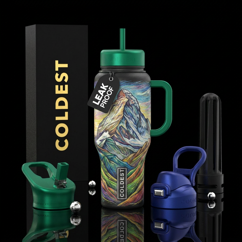 Colored mountain water bottle design