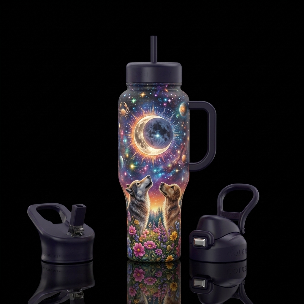 The moon and sun water bottle design