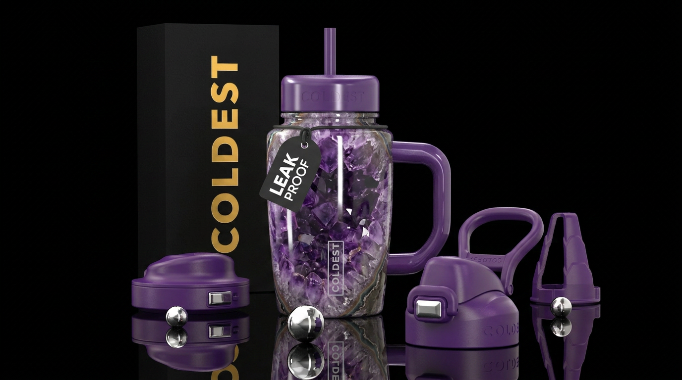 Purple amethyst water bottle design