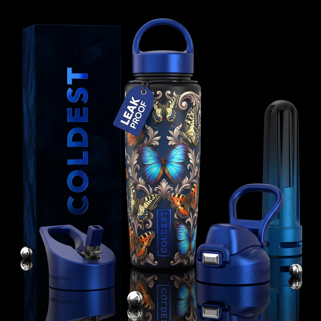 Blue butterfly water bottle design