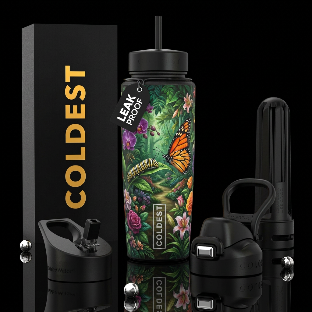 Caterpillar and butterfly water bottle design