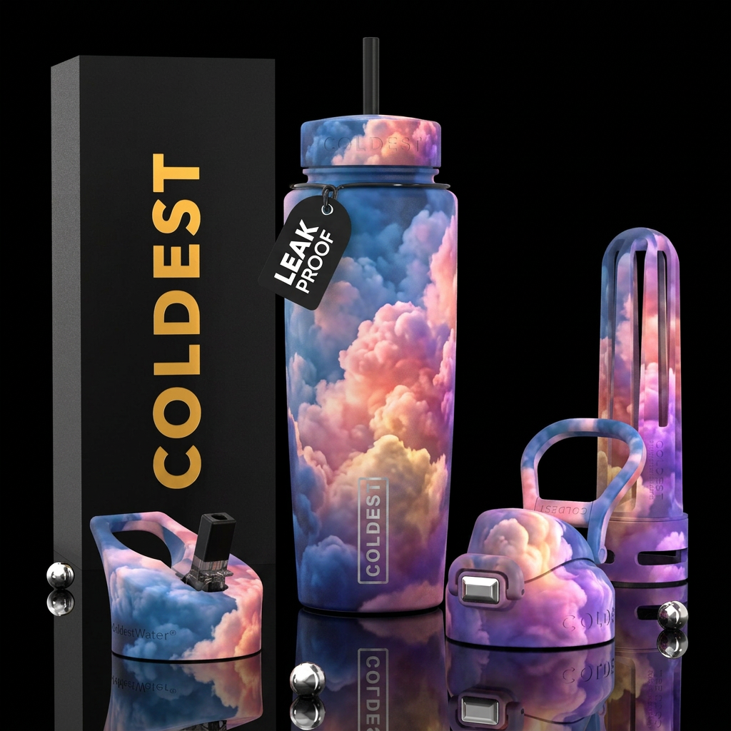Ice cream clouds water bottle design