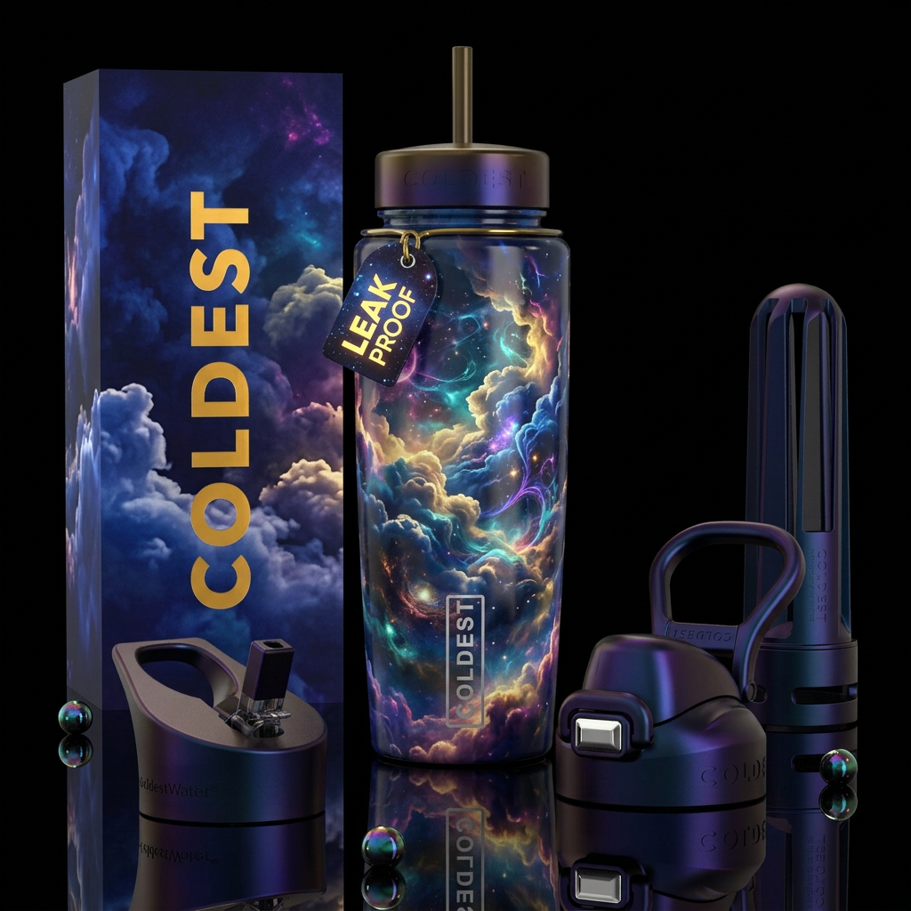 Colorful clouds water bottle design