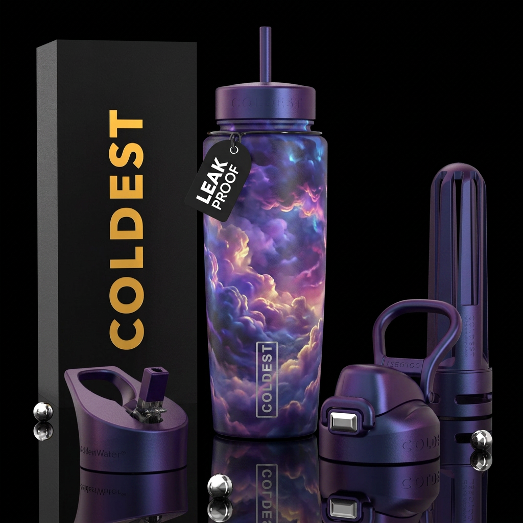 Purple clouds water bottle design
