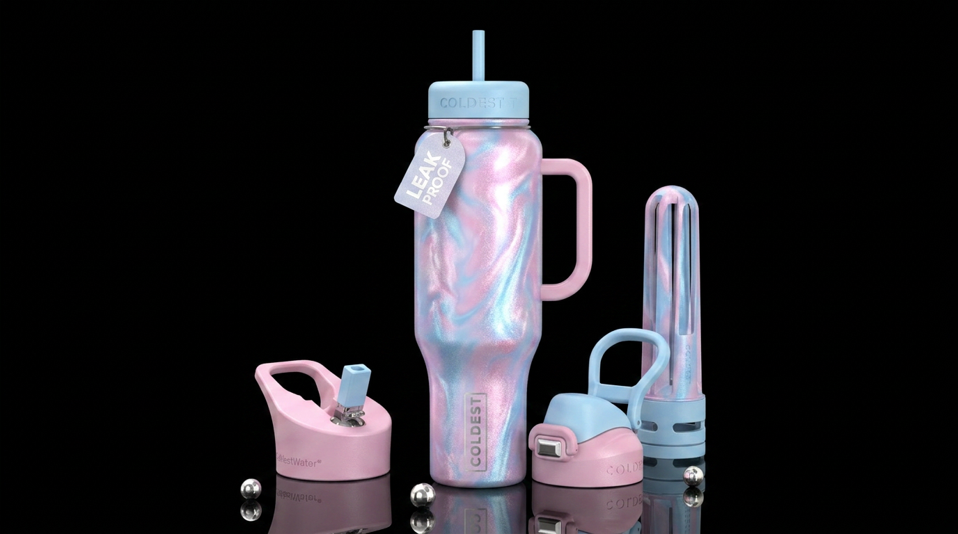 Cotton candy swirl water bottle design