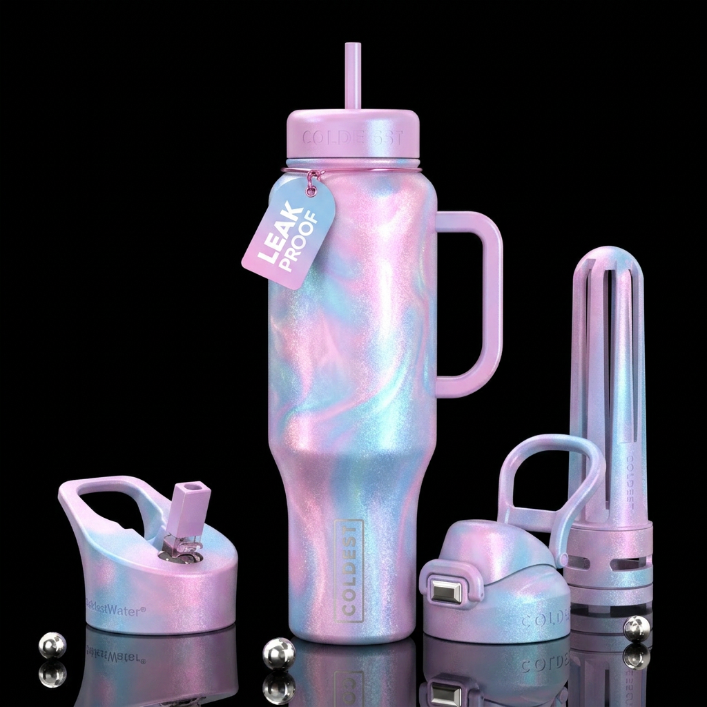 Cotton candy swirl water bottle design