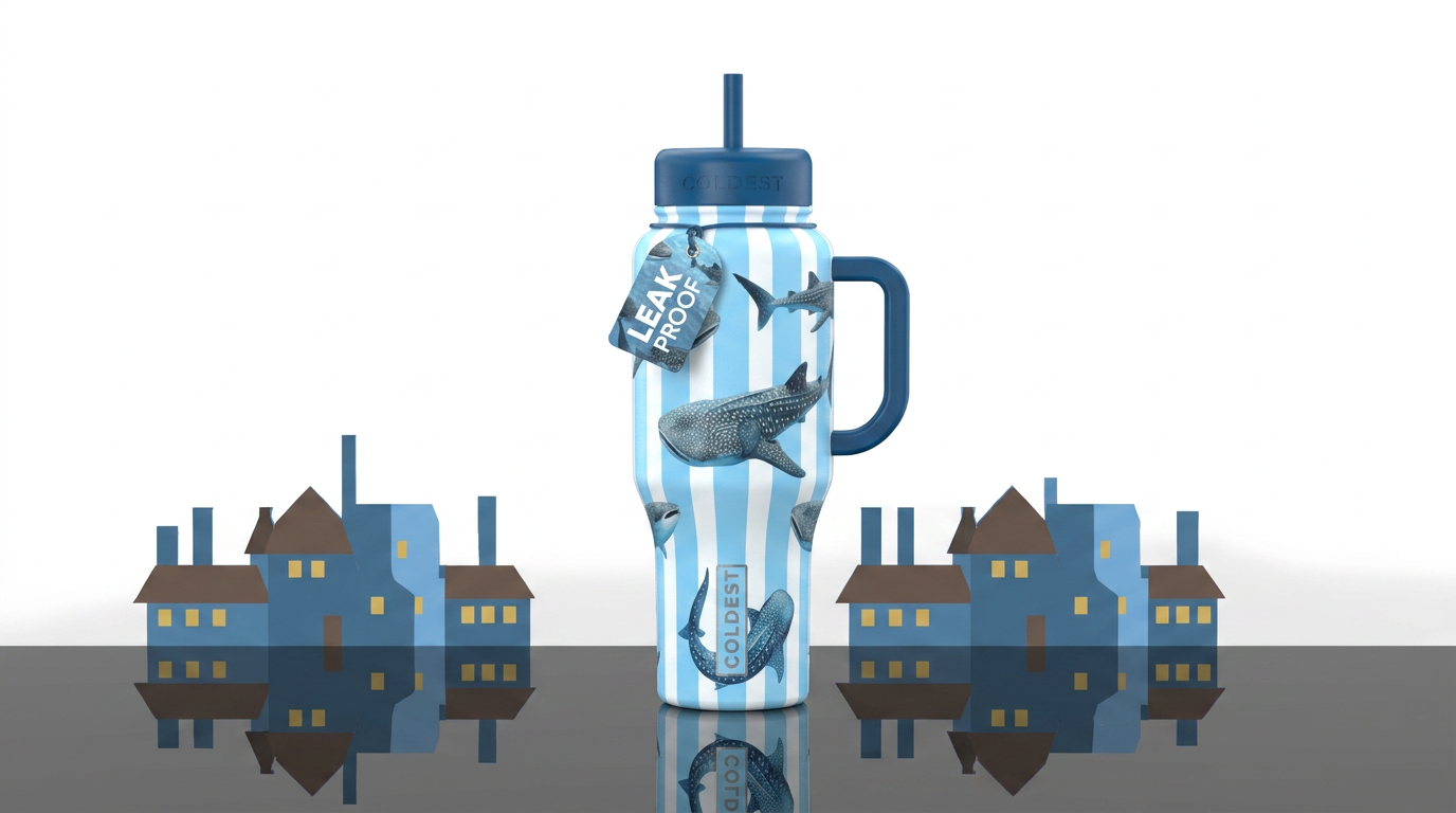 Make a light blue bottle with equal white strips g... water bottle design