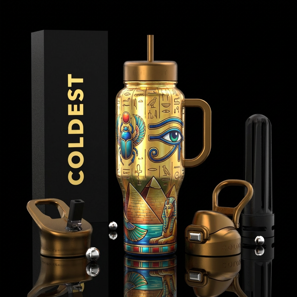 Egyptian, hieroglyphics, scarab beetle, eye of ra,... water bottle design
