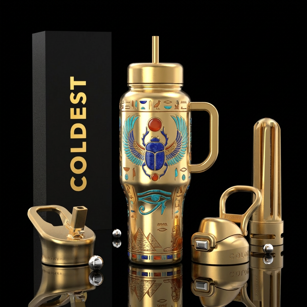 Egyptian, hieroglyphics, scarab beetle, eye of ra,... water bottle design