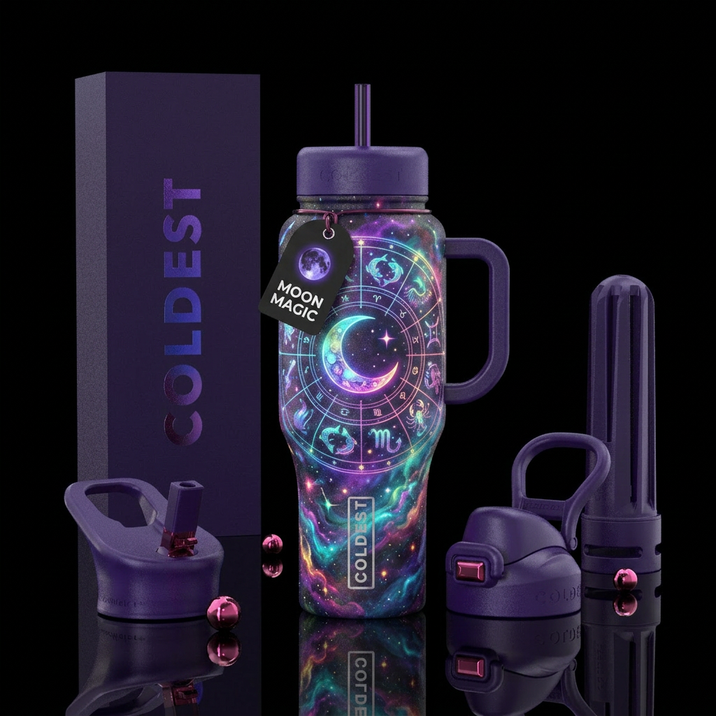 Moonlight, magic, Glowie, astrology water bottle design