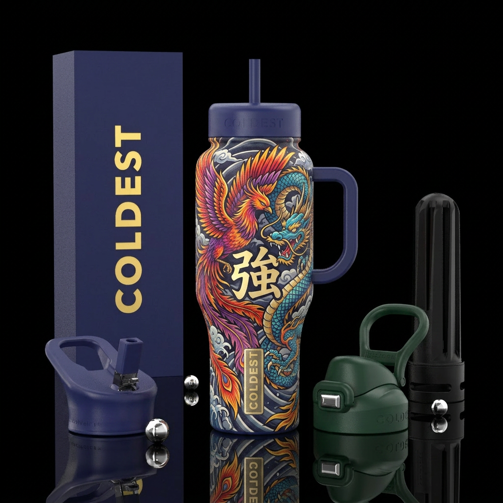 Japanese, Phoenix, Dragon, Kanji "strong" water bottle design
