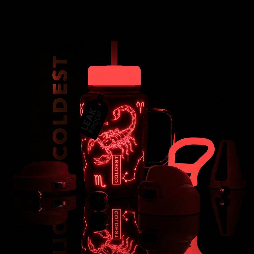 Glow zodiac scorpio red water bottle design
