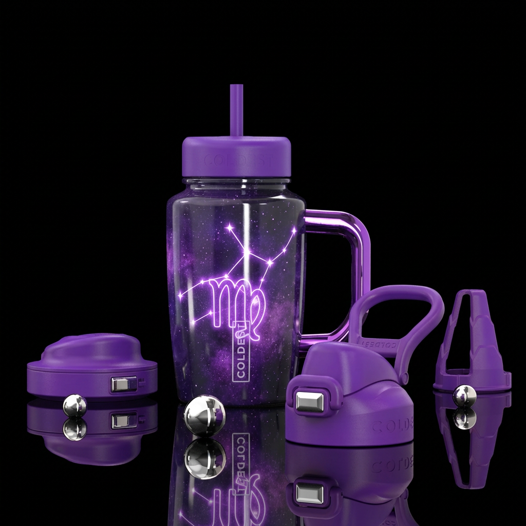 Glow zodiac Virgo purple water bottle design