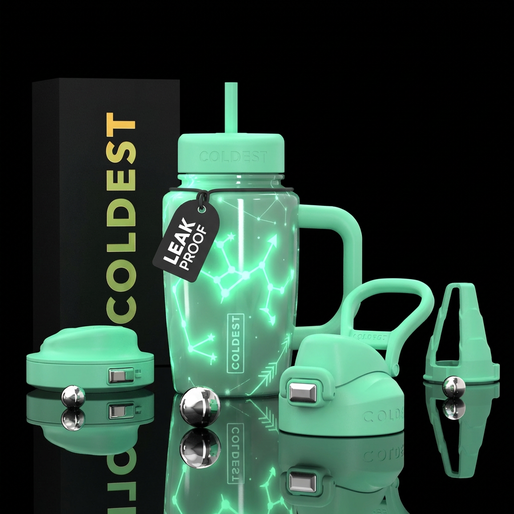 Glow zodiac Sagittarius mint water bottle design