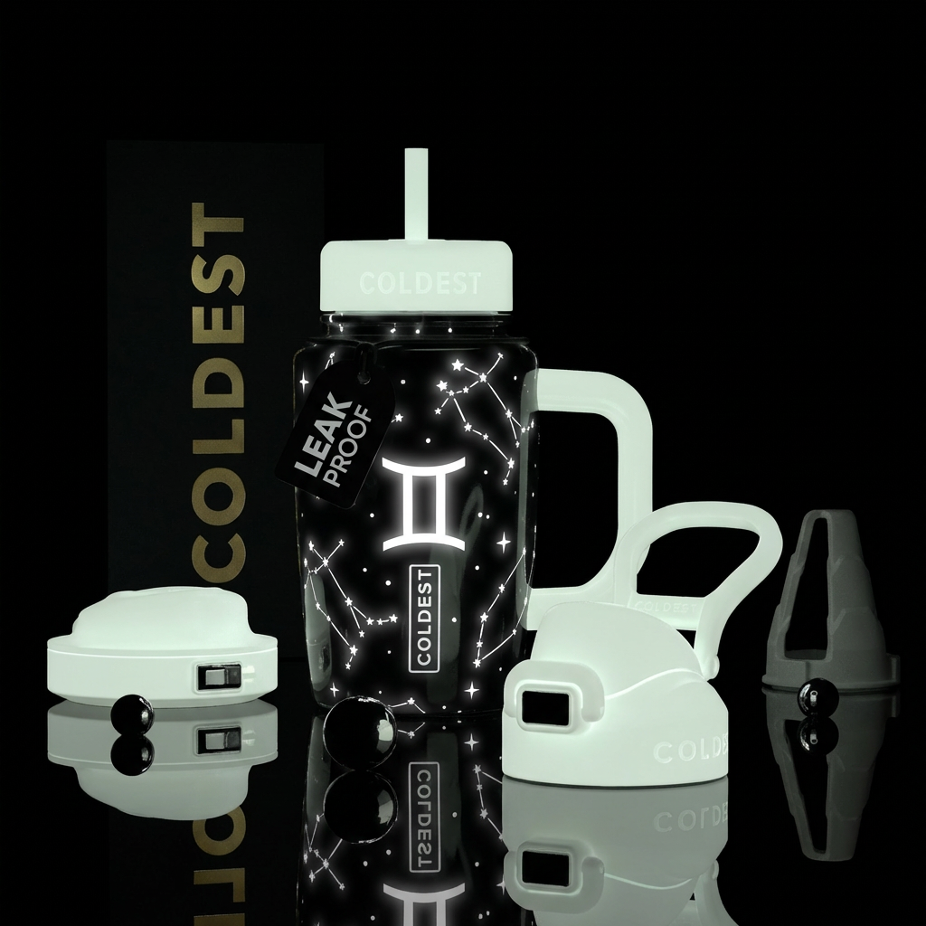 Glow zodiac Gemini black and white water bottle design