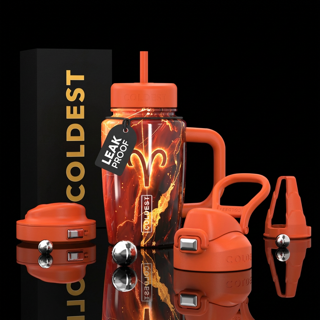 Glow zodiac Aries orange water bottle design