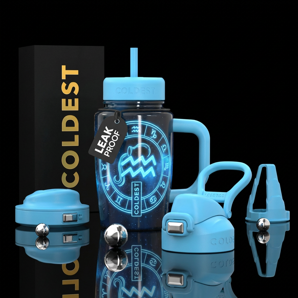 Glow zodiac Aquarius baby blue water bottle design