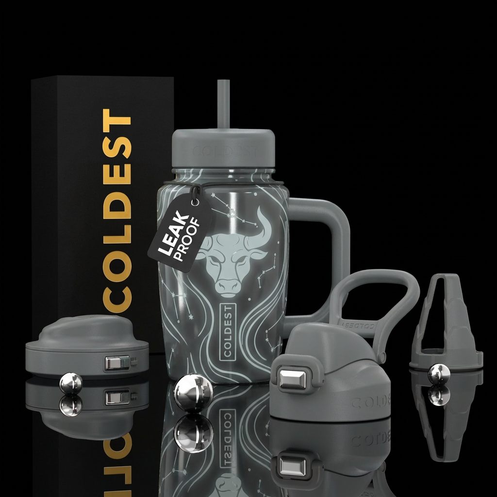 Glow zodiac Taurus grey water bottle design