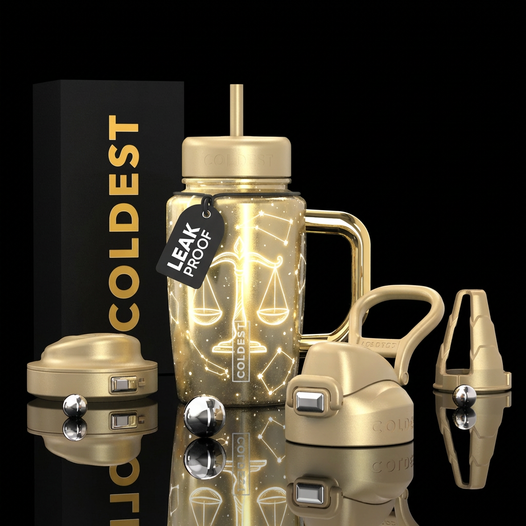 Glow zodiac Libra white gold water bottle design