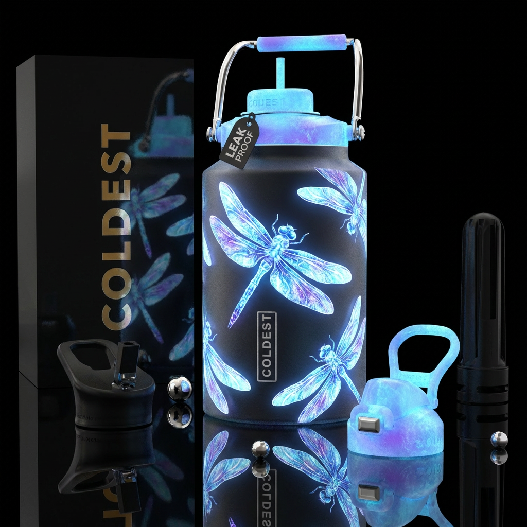 Glow ice dragonflies water bottle design