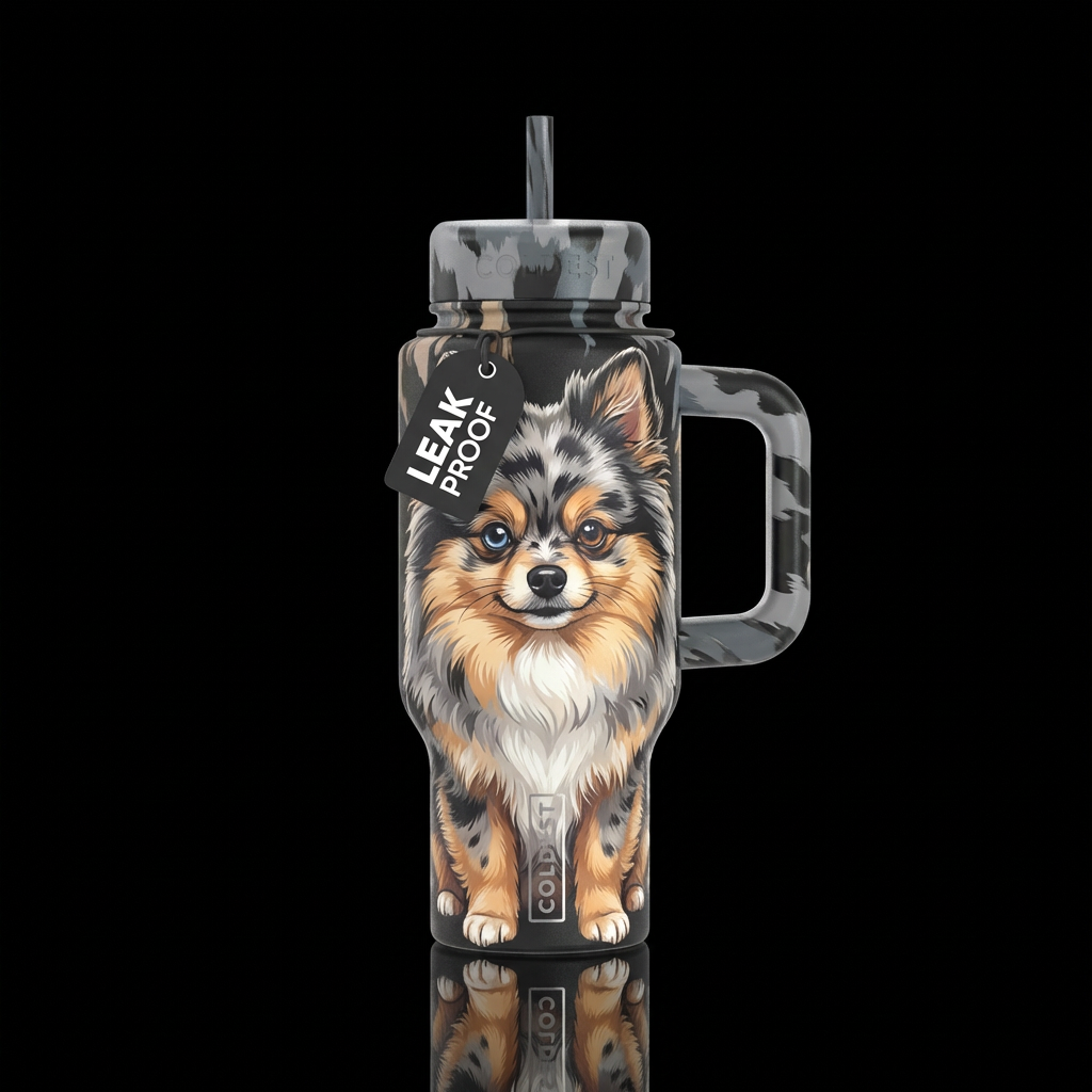 Merle pomeranian water bottle design