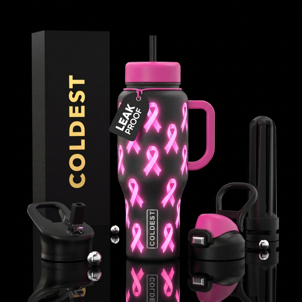 Glow cancer ribbons pink water bottle design