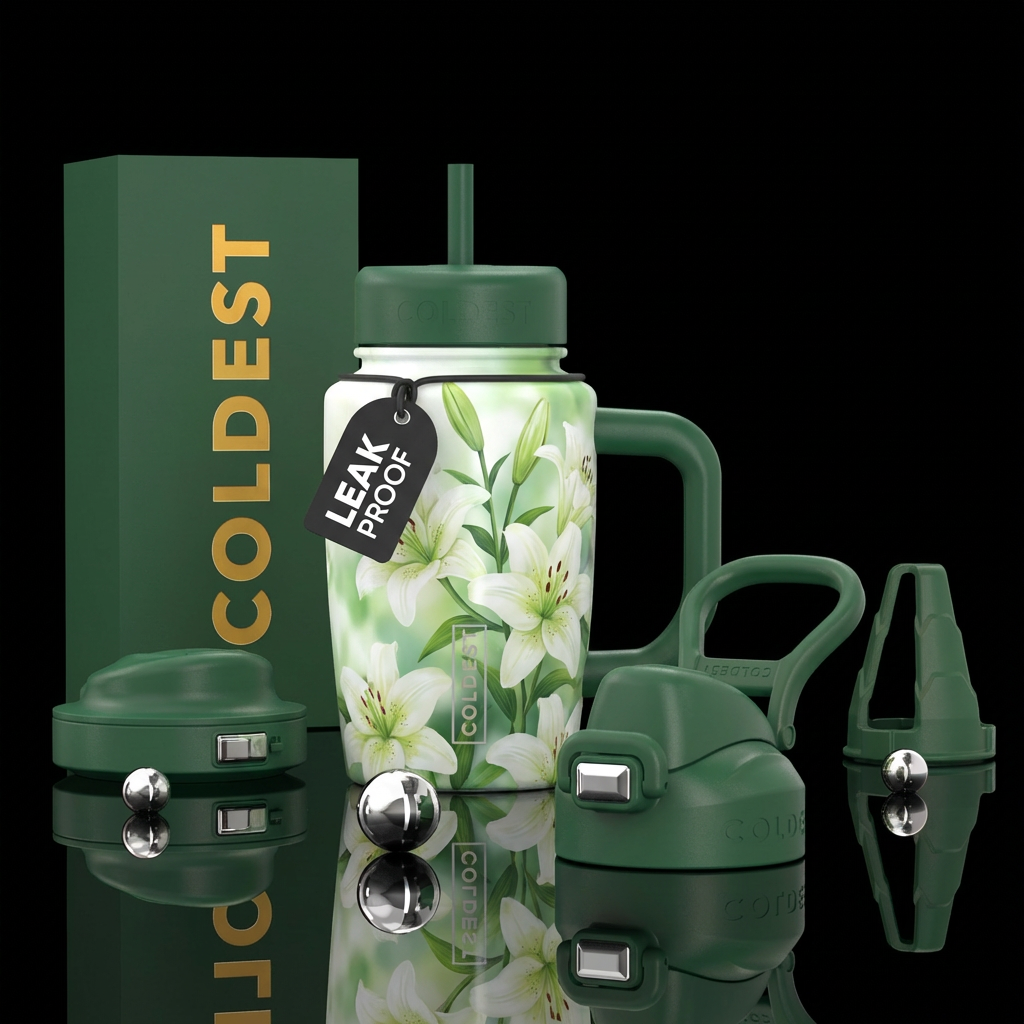 White lilies water bottle design