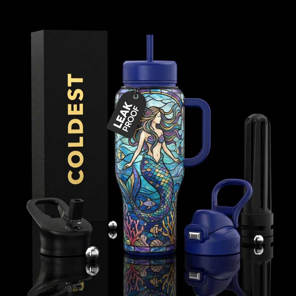 Stained glass with Mermaid water bottle design