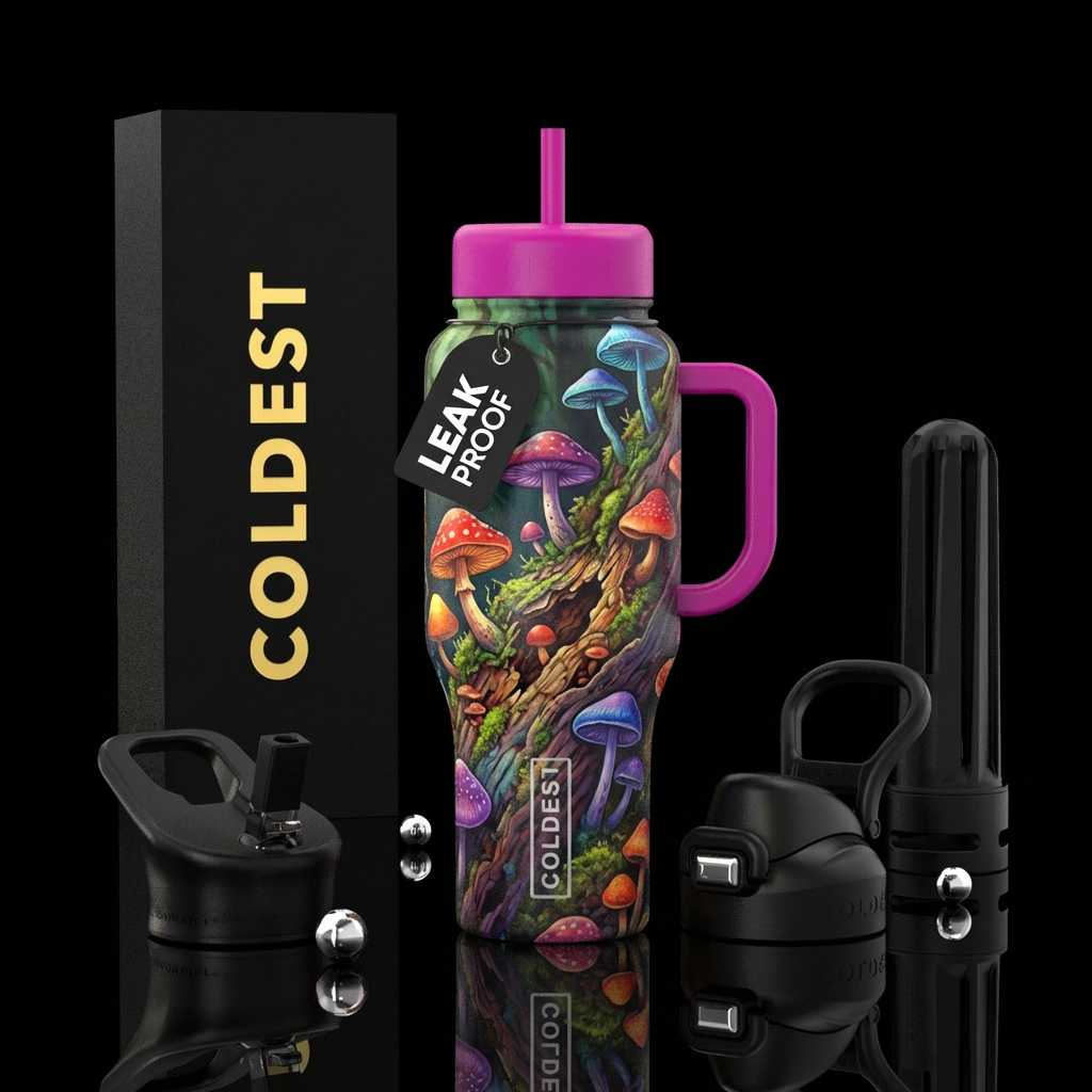 Decomposing log with mishrooms water bottle design