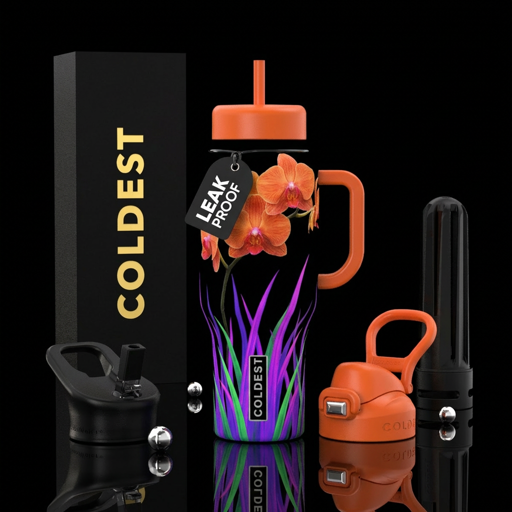 Whole bottle is vantablack with electric purple an... water bottle design