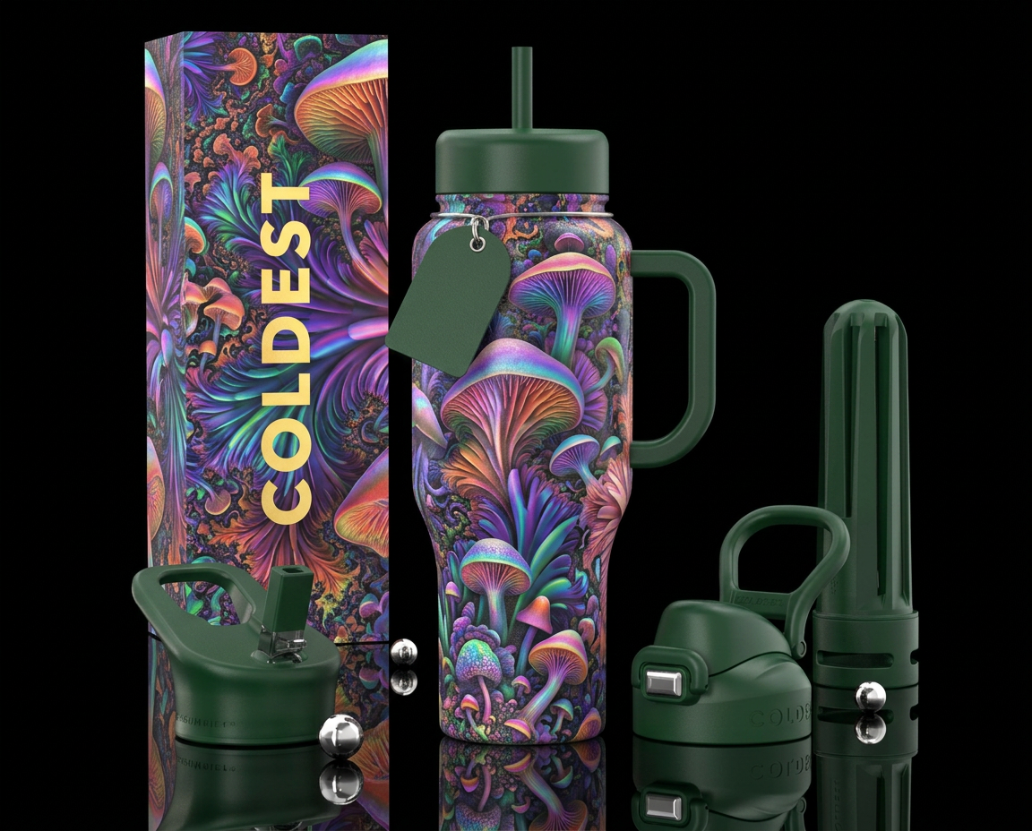 Fractal fungi water bottle design