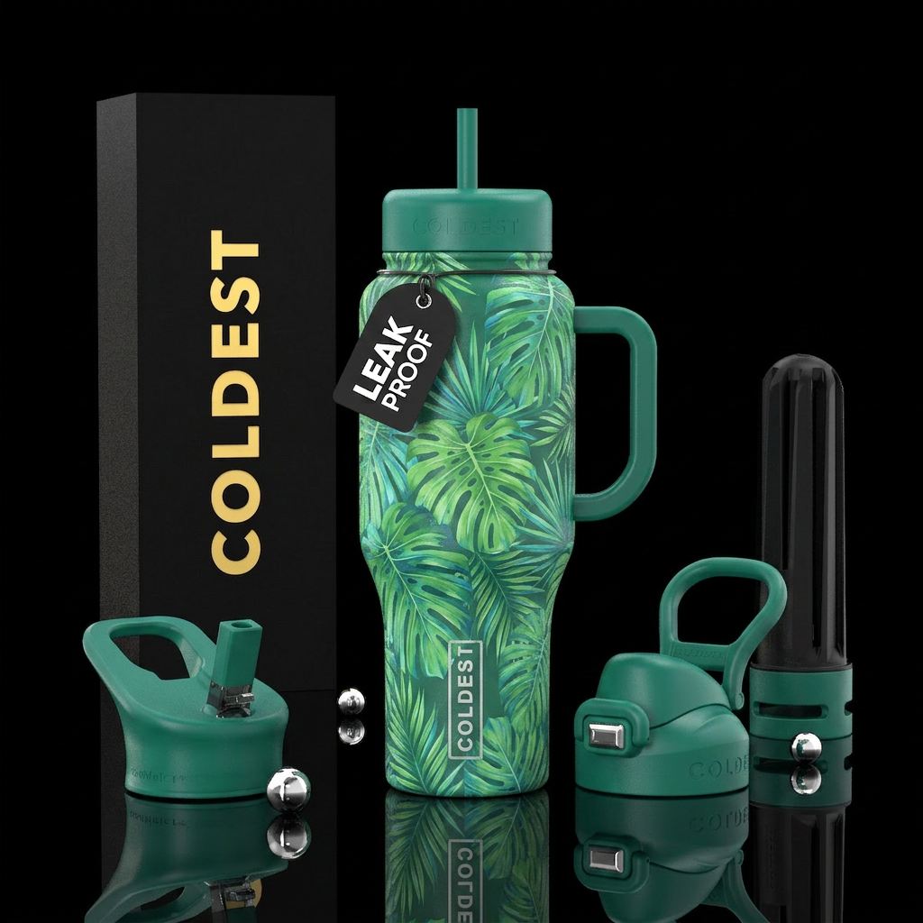 Monstera and palm water bottle design