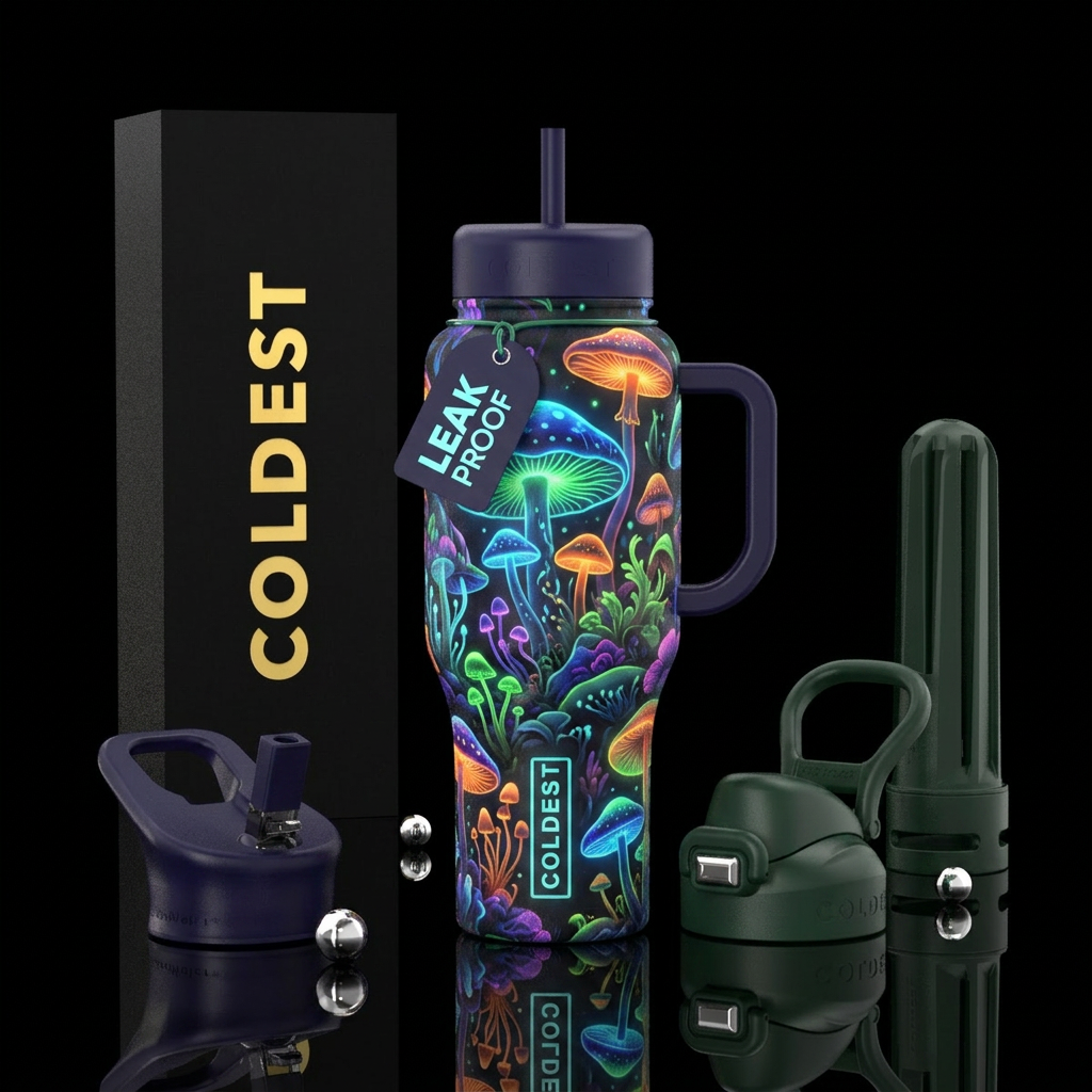 All the bioluminescent fungi mushrooms and  plants water bottle design