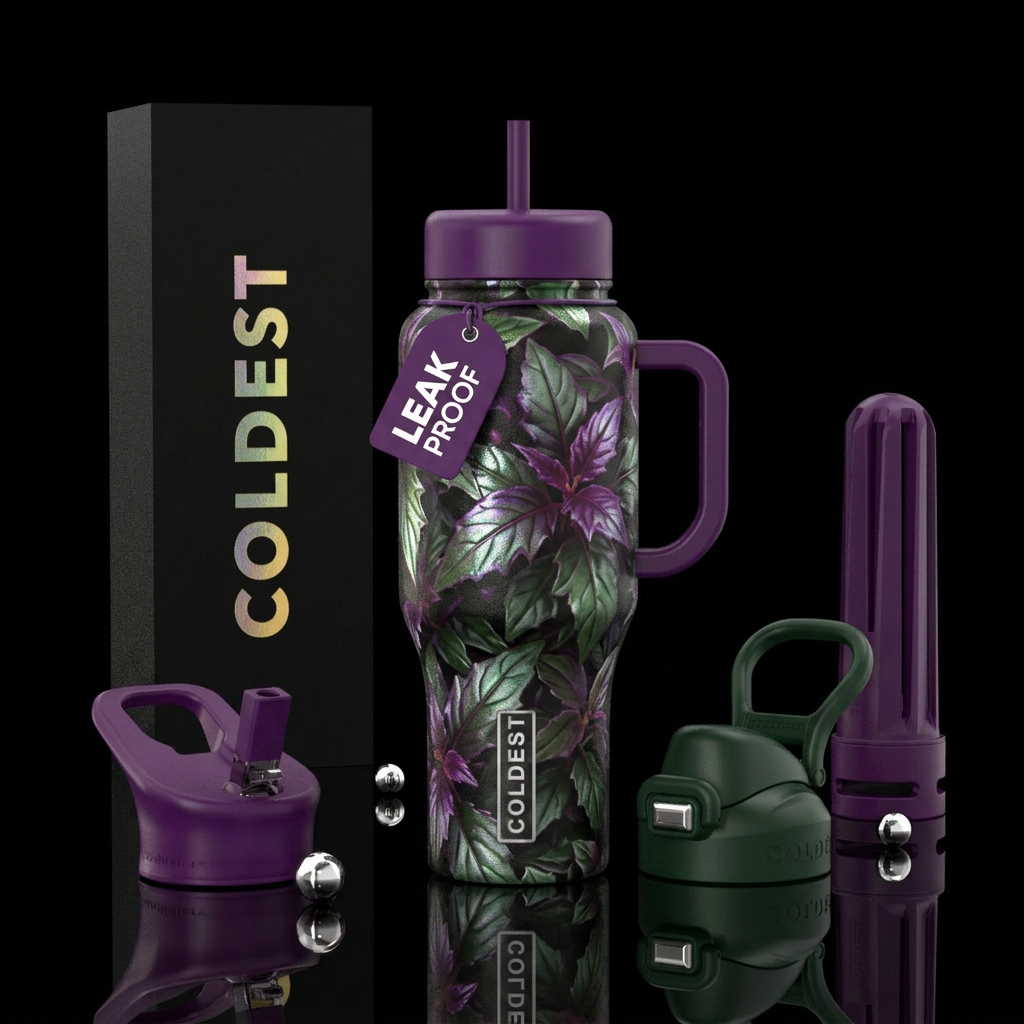 Purple passion plant with extra metallic accents o... water bottle design