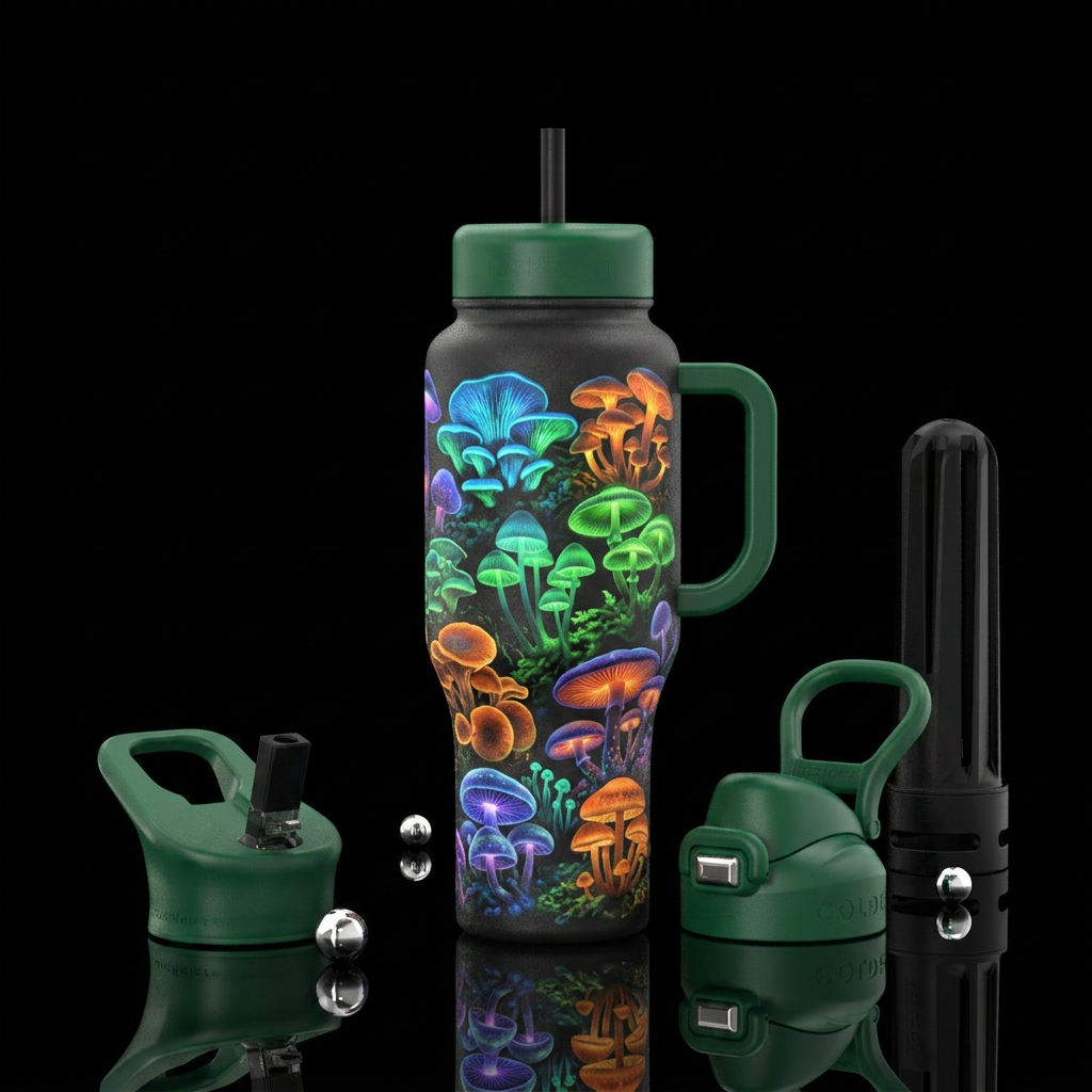 Many species of bioluminescent fungi water bottle design
