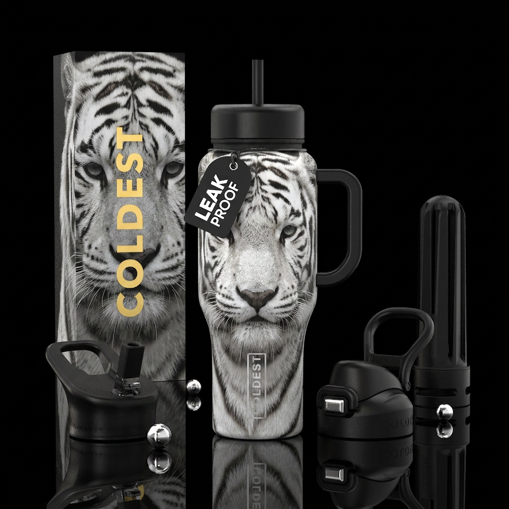White tiger water bottle design