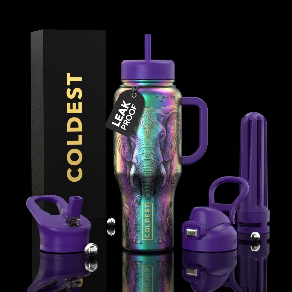 magical, irridescent, elephant water bottle design