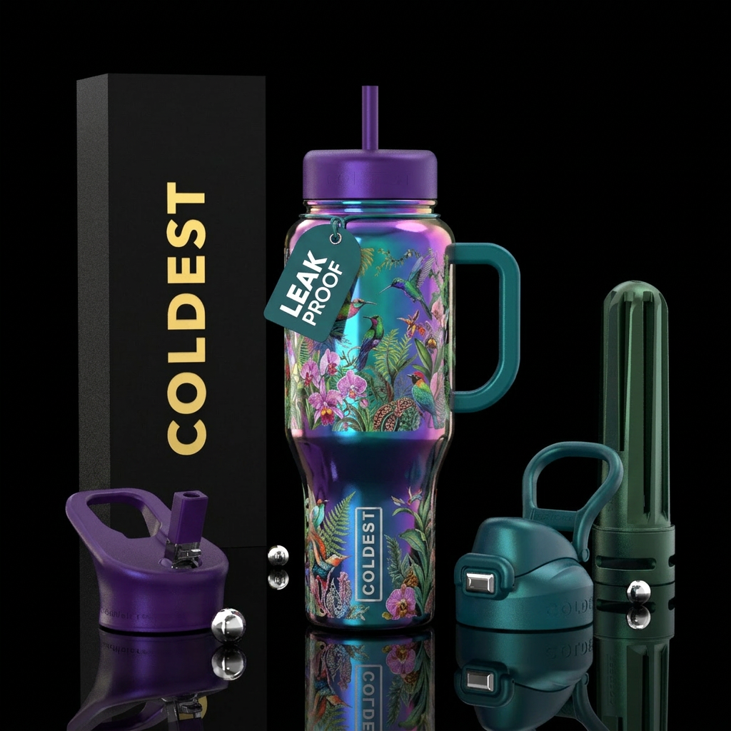 irridescent, beautiul nature water bottle design
