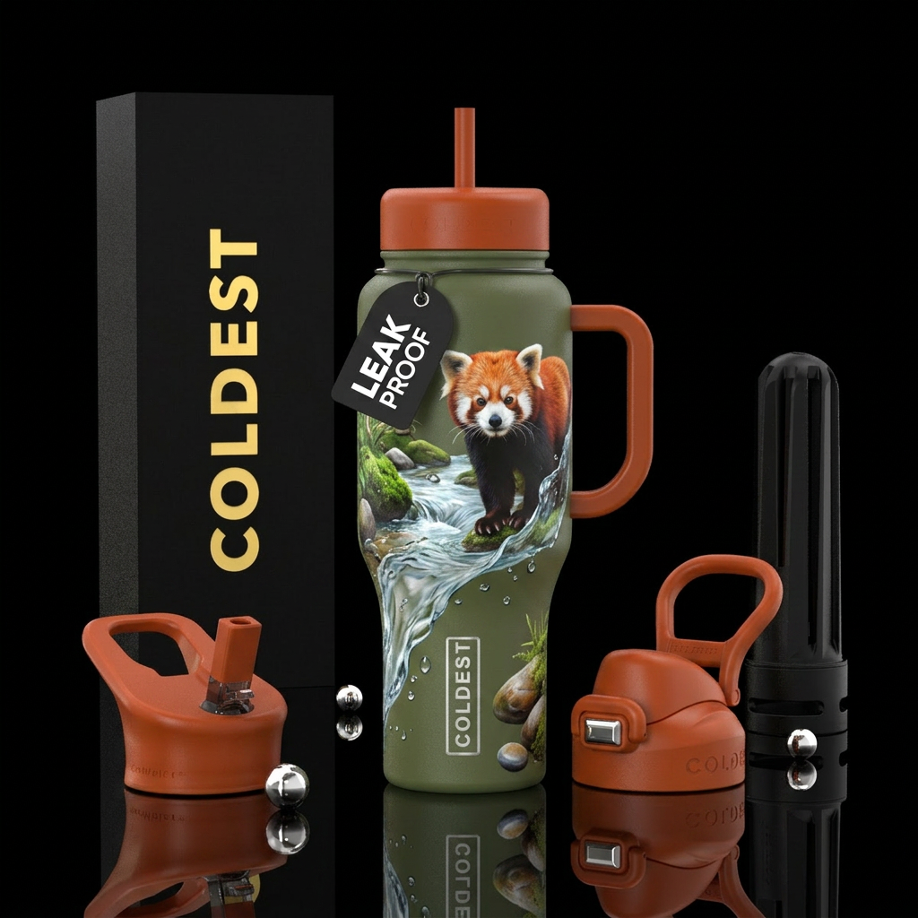 gentle stream,, red panda water bottle design