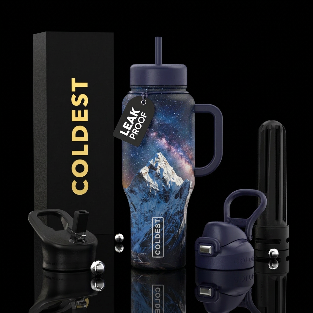 Mount Everest at night water bottle design