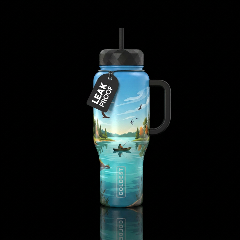 Summer day watching birds fly around as you fish water bottle design